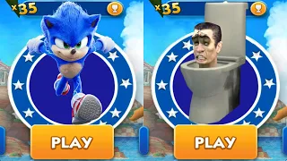 Sonic Dash vs Skibidi Dob Toilet - Movie Sonic vs All Bosses Zazz Eggman All Characters Unlocked