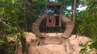 Amazing Two Men ! Build Swimming Pool With Two Story Water Slide House By Ancient Skills (part 1)