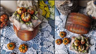 How I decorate a jar with a wood effect and pumpkins🧡🌿💛