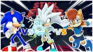 Silver VS Sonic VS Sally At Stick Fight - GET REKT!