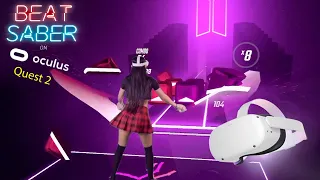 Oculus Quest 2 Mixed Reality Beat Saber Lady Gaga - Bad Romance (Expert) Primer Intento