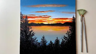 Sunset on the lake Painting / Acrylic Painting / Easy Art #109