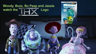 Woody, Buzz, Bo Peep and Jessie watch the THX Logo