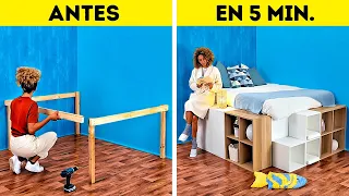 CAMA DE PLATAFORMA HECHA A MANO || GENIAL DECORACIÓN DEL HOGAR E IDEAS DE DISEÑOS DE HABITACIONES