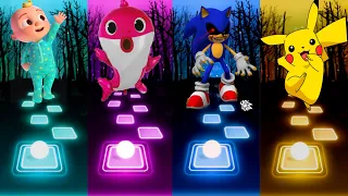 Cocomelon vs Baby Shark vs Sonic Exe vs Pikachu - Tiles Hop EDM!!