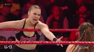 Sarah Logan & Ruby Riott vs Natalya & Ronda Rousey WWE Raw Feb 25th 2019
