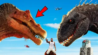 DINOSAUR Vs HULK GODZILLA Fight AND Destroys Los Santos In GTA 5 - Epic battle