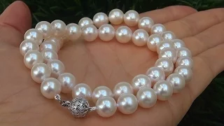Estate Natural Japanese Salt Water Akoya Pearl Diamond Necklace 18k White Gold - C733