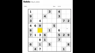 New York Times Sudoku Hard for May 8, 2024.  Just me mumbling and solving