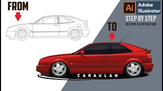 How to draw a Car | Volkswagen Corrado Illustration | Vector car tutorial