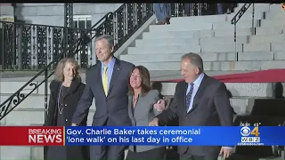 Gov. Baker takes traditional "lone walk" out of State House