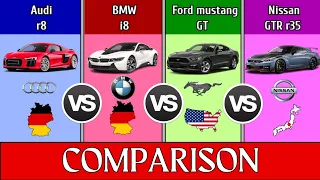 car comparison | Audi r8 vs BMW i8 vs Ford mustang gt vs Nissan gtr r35 | Comparison