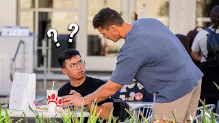 Stealing Stranger’s Food, Then Giving Them $100!!