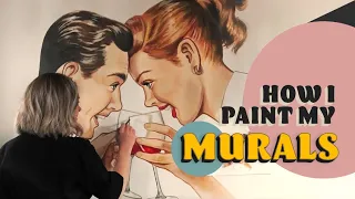 I Painted a Vintage Mural in 50s Style [Art Supplies Explained + Time Lapse Mural Painting Progress]