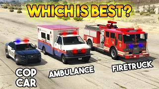 GTA 5 COP CAR VS AMBULANCE VS FIRETRUCK | WHICH IS BEST?