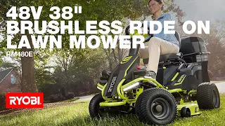 RYOBI: 48V 38" Brushless Ride-On Lawn Mower (RM480E) in action