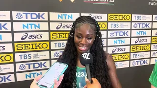 Rhasidat Adeleke after 4th place in 400m at 2023 World Track and Field Champs for Ireland