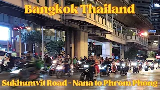 Bangkok Thailand - Night Walk on Sukhumvit Road from Nana BTS to Phrom Phong BTS 🇹🇭