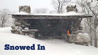 Stone Shelter Camping in a Snow Storm