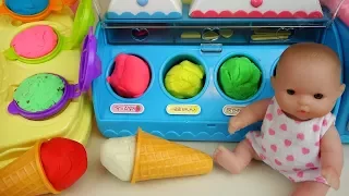 Baby doll Ice cream toys playing with Play Doh and car toys