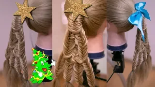 Коса Ёлка  Причёска на новогодний утренник  Hair tutorial