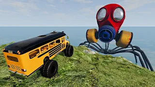 Cars vs Gas Mask Head from Poppy Playtime Chapter 3 | Cliff Drops | BeamNG.Drive