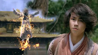 Movie :  master  to burn himself to protect  secret book, boy leaves the master to experience