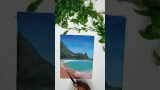 Beautiful Beach Landscape Painting On Canvas.😍 #shorts #art #painting #drawing