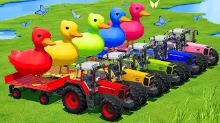 LOAD AND TRANSPORT GIANT DUCKS WITH FENDT TRACTORS AND JCB LOADERS - Farming Simulator 2022