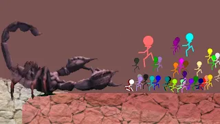 Giant SCORPION vs Stickman ???  Algodoo sTICKMAN Run Escape Survival in Marble Race