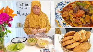 اول دورة لماما في كوجينتي 🥰 طيبتلي شهوتي شكشوكة قرع بالفول و القديد و خبز طابونة