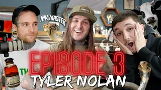 Did losing a finger to a snake bite affect Tyler Nolan's tattooing?