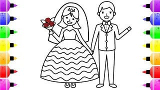 Wedding Bride and Groom Coloring Page with Colored Marker -  Coloring Book