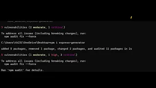 Node.js, how to solve vulnerability issues||npm i express-generator error||fix npm vulnerabilities
