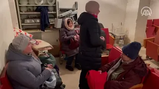 Civilians rush to get into shelters in Ukraine's Lviv city after hearing sirens