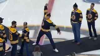 Rob Gronkowski spikes puck at TD Garden