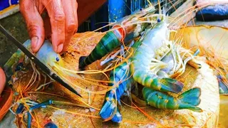 Giant Rainbow Lobster || Shrimp Fish Cutting Skills