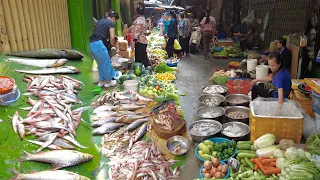 Plenty Fresh Food Vegetable River Fish Pork Chicken Fruit & More @ Cambodia Transitional Market Food