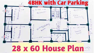 28 x 60 Modern House Plan || 4BHK With Car Parking || 1680 sqft house plan || 188 gaj house design||