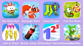 Om Nom Run,Sausage Wars,Camo Sniper,Cut the Rope,Join & Clash,Bottle Jump 3D,Number Master