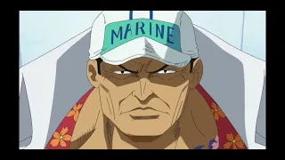 Blackbeard and his team ran away of a lone Akainu. (English Dub)