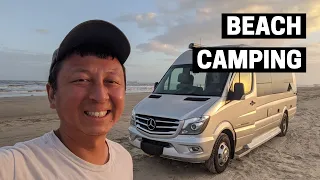 OUR VAN GOT STUCK IN THE SAND! | Free Beach Camping in Texas | Bolivar Flats Peninsula, TX