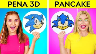 PENA 3D LUAR BIASA VS TANTANGAN SENI PANCAKE BAGIAN 2 || Sonic Hilang! Ide Kreatif DIY oleh 123 GO!