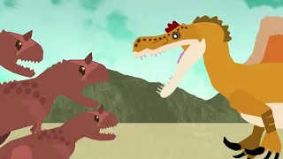 Dinosaurs Cartoons: Dinosaurs Battles -  Spinosaurus vs Carnotaurus ( Stick Nodes )