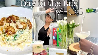SPEND THE DAY WITH ME| DAY IN THE LIFE VLOG| COOK WITH ME | EASY SHRIMP ALFREDO PASTA RECIPE | JUSTK