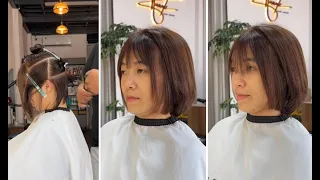Beautifull Short Layered Bob Haircut Tutorial with Fringe Bangs | Bob Hair Cutting Techniques