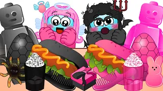 BLACK VS PINK FOOD CHALLENGE - AMONG US ANIMATION MUKBANG