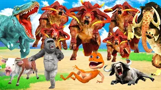 Monster Lion Mammoth vs Gorilla 10 Cow Buffalo Fight Giant Dinosaur Attack Cow Cartoon Buffalo Bull