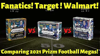 Fanatics vs Target vs Walmart! Hits galore! Comparing the different 2021 Prizm Football Megas!