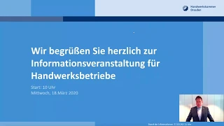 Corona: 1. Online-Informationsveranstaltung der Handwerkskammer Dresden | 18. März 2020